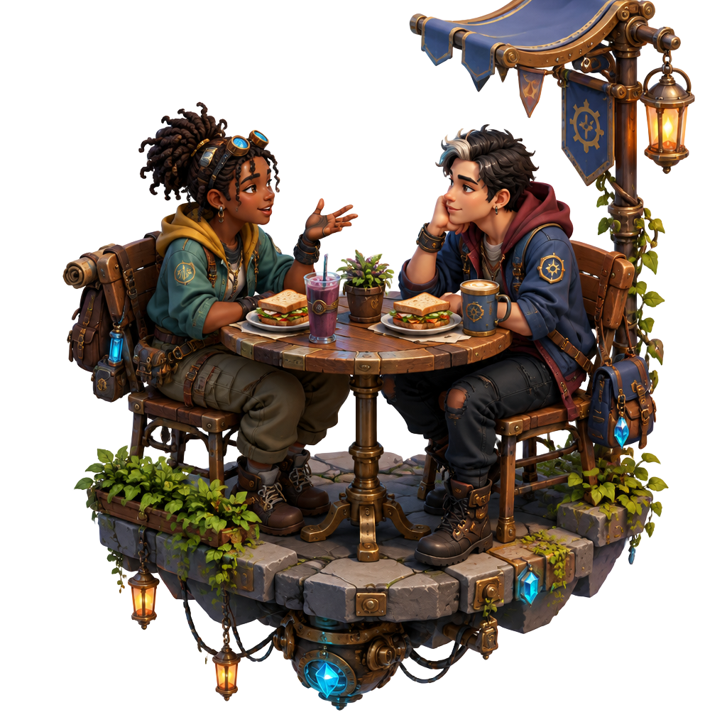 Isometric illustration of life in The Cafe