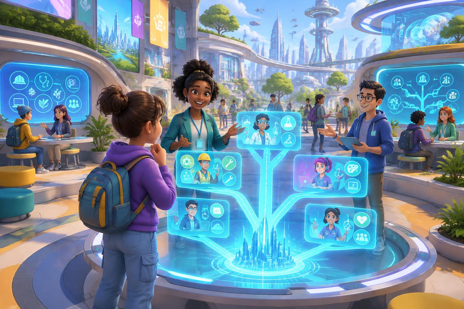 Stylized game-world view of Career Center