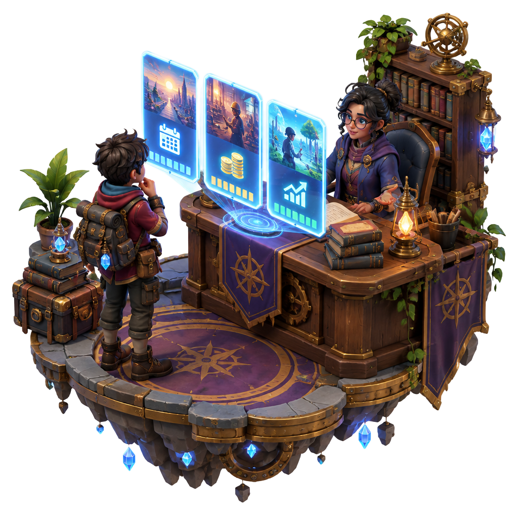 Isometric illustration of life in Career Center