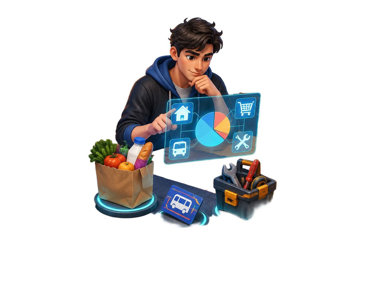 A player balancing housing, groceries, transport and repairs with a simulated budget