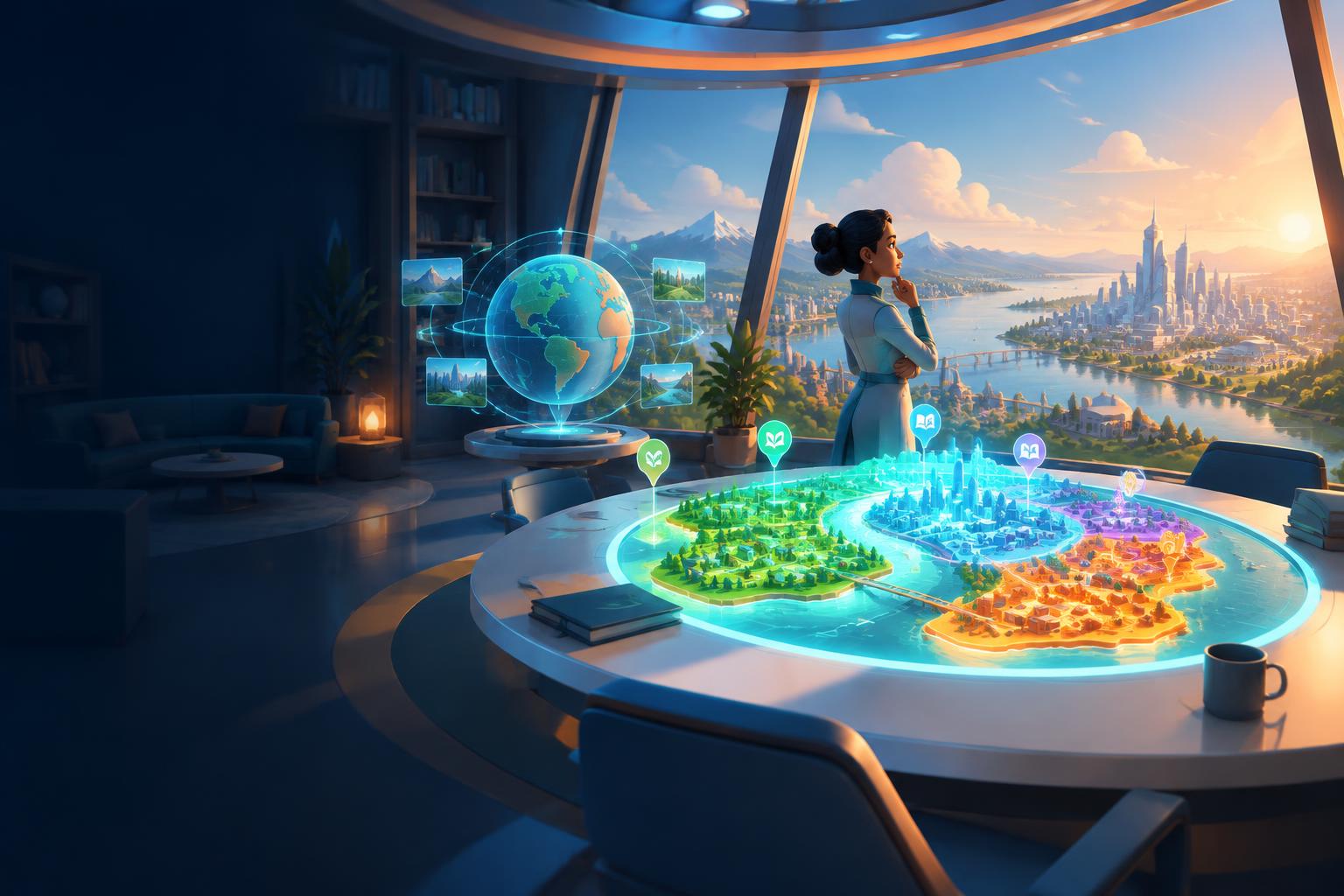 Players and educators gathered around a living model of the RamQuest world