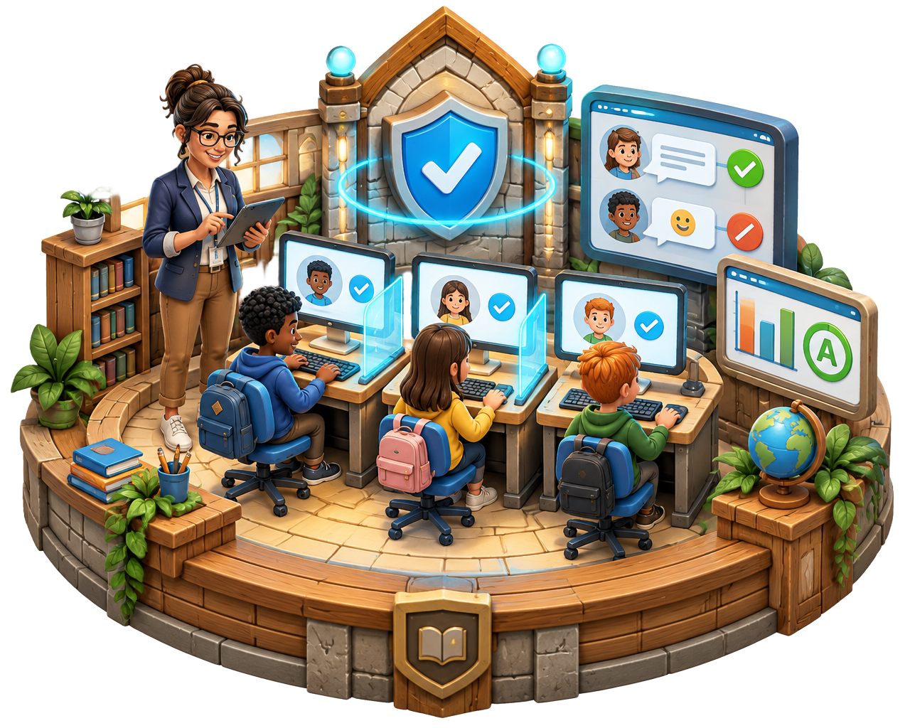 A teacher managing student access, moderated dialogue and classroom evaluation