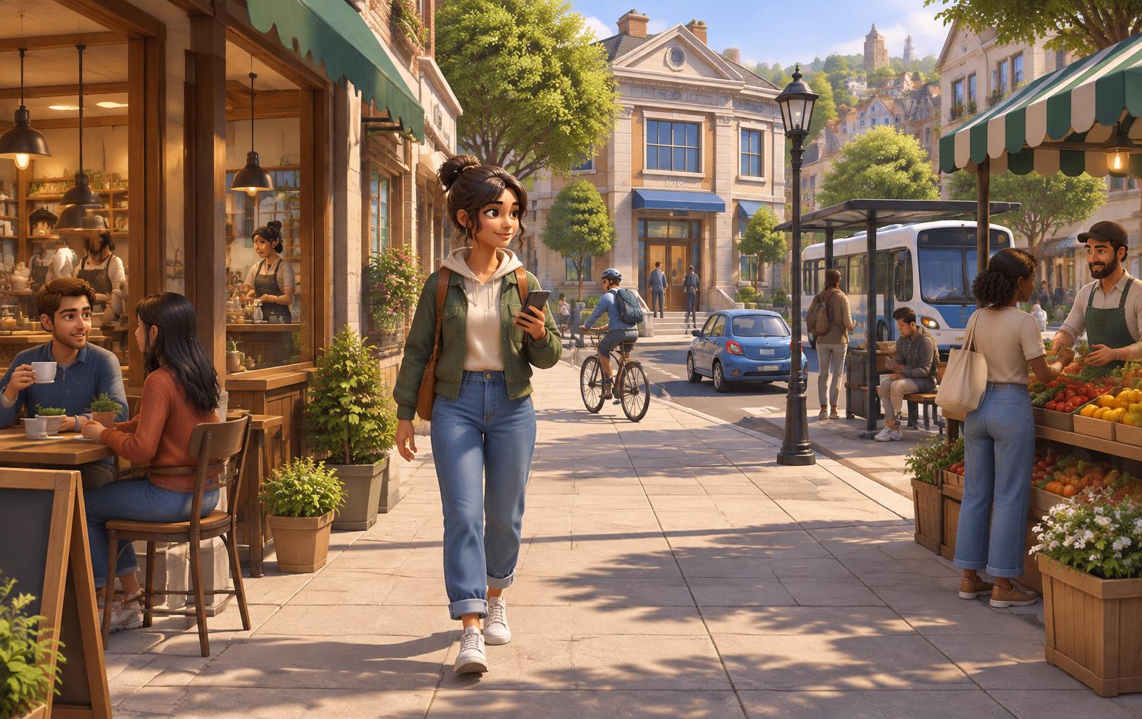 A player navigating jobs, vendors and transit in a modern arcane city