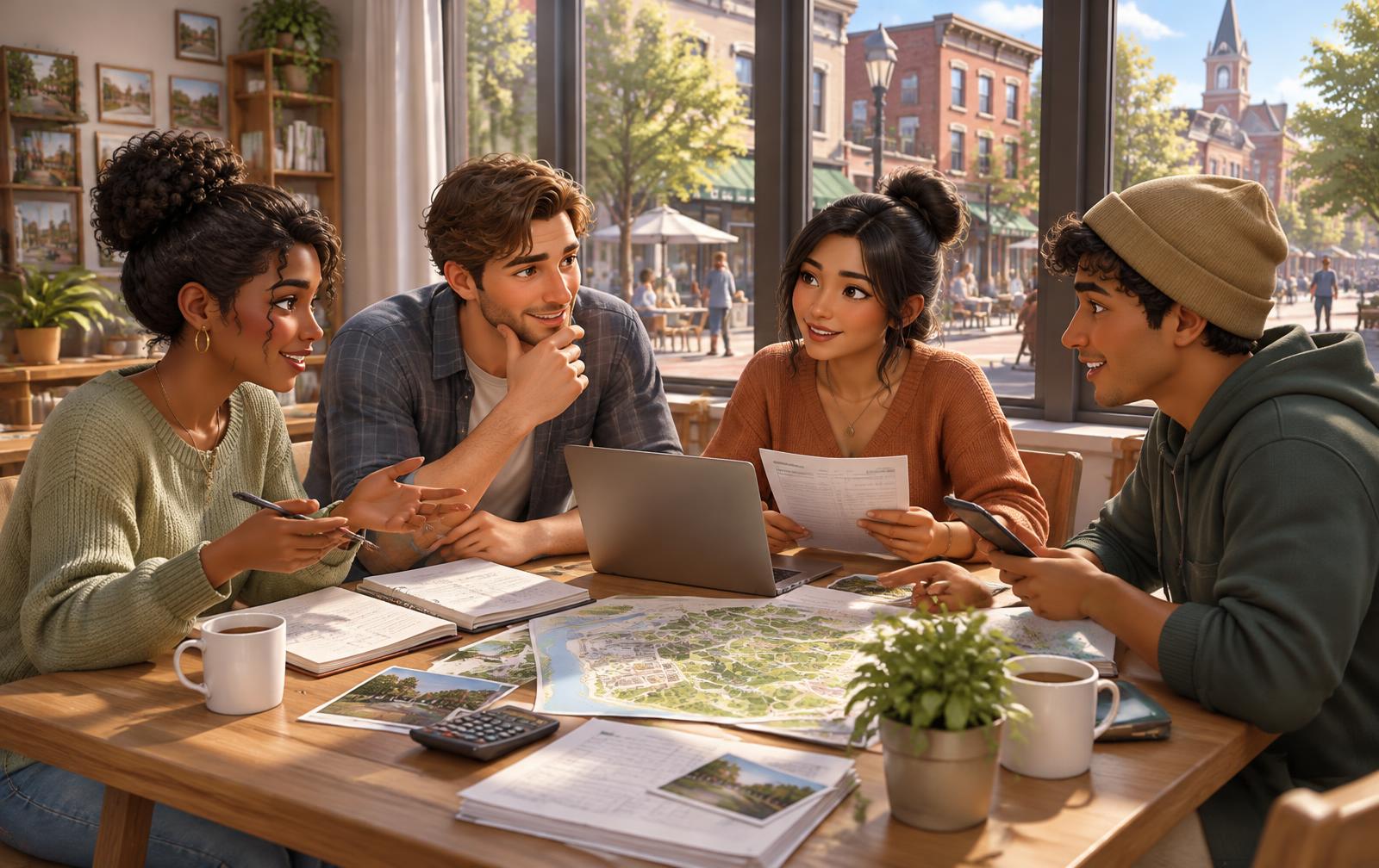 A diverse squad using modern technology to plan a RamQuest mission